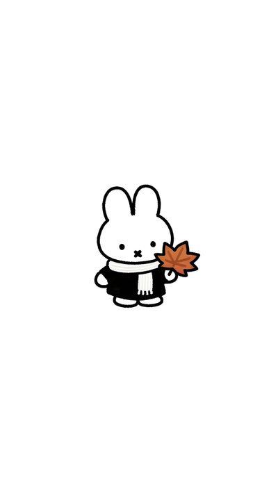 a cartoon character holding an autumn leaf in his hand and wearing a black shirt with white ears Miffy Halloween Miffy Iphone, Cute Miffy, Miffy Sitting, Iphone Layout, Miffy, Home Lock Screen, white