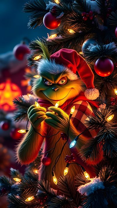 a christmas tree decorated with lights and an image of dr seuss from the grin Grinch Halloween Merry Christmas Grinch Gif, Grinch 4k, 4k Christmas, Grinch Iphone, The Grinch Iphone, black