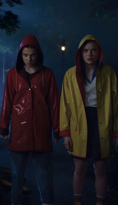 two people in raincoats standing next to each other Max And Tommy Halloween El And Max Costumes, Max And Eleven Costume, Max And Lucas Costume, black