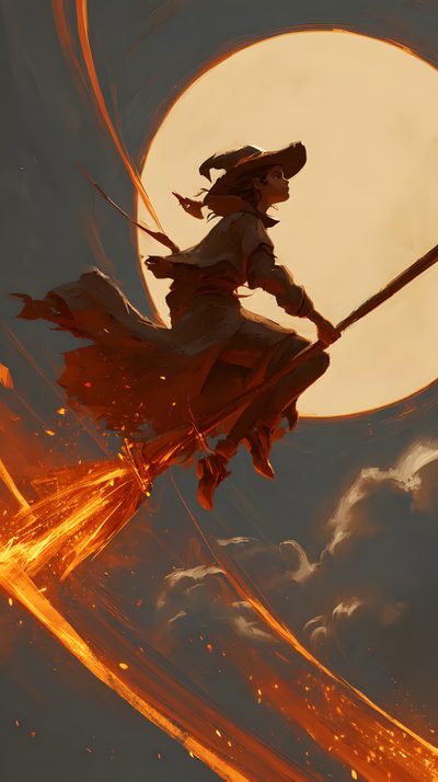 a woman on a broom flying in the sky Witch Broomstick For Halloween Image Hd, Witch Broomstick For Halloween, Flying Broom Fantasy Art, dark olive green