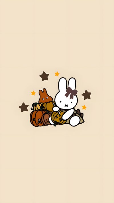 a cartoon rabbit sitting on top of a pile of food Miffy Halloween Halloween Cute, Floral Iphone, Cute Iphone Tumblr, Soft, Holiday, Iphone Photos, bisque