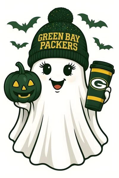 a green bay packers ghost holding a cup Packers Halloween Greenbay Packers Logo, Packers Pumpkins, Green Bay Packers Halloween Decorations, white smoke
