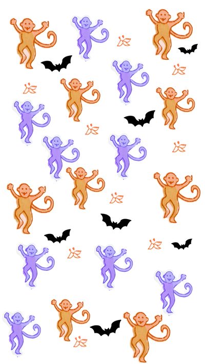 an image of monkeys with bats in the air on a white background for halloween stickers Roller Rabbit Halloween Holiday Iphone, Autumn Phone, Iphone Preppy, Halloween Iphone Backgrounds, white
