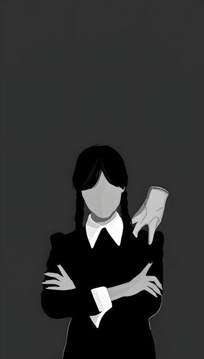 a woman standing with her arms crossed and holding a book in one hand while looking at the other Wednesday Addams Halloween Wednesday Addams Poster Design, Merlina, Faceless Wednesday, dark slate gray