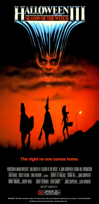 the movie poster for halloween ii, which features two children dressed as witches and an evil face Halloween Iii Season Of The Witch Halloween Iii Season Of The Witch, Halloween Season Of The Witch, Season Of The Witch Poster, black