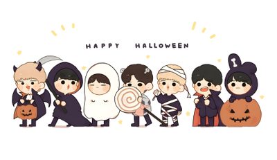a group of people dressed up in halloween costumes Bts Halloween Laptop Bt21 Thanksgiving, Bt21 Halloween, Halloween Bt21 Patterns, Bts Halloween, white