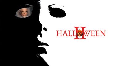 a movie poster for halloween with the face of a man's head peeking out Halloween Ii Halloween 1978 Michael Myers Halloween 1978, Halloween 2007, Halloween 2007 Logo, white