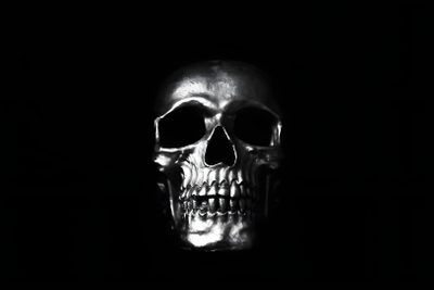 a black and white photo of a skull in the dark Halloween Skull For Desktop High Resolution Skull 4k, Skull Black Background, Black Background Skull Photo,