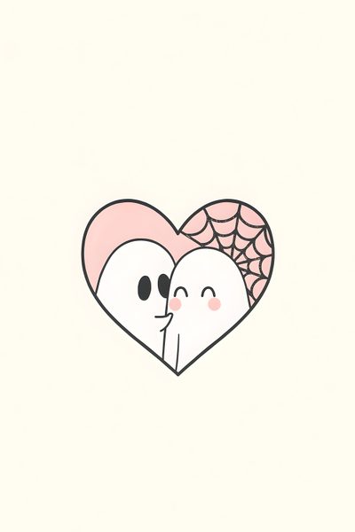 an image of two people that are in the shape of a heart and one is kissing Halloween Love Ghost Couples, Love Ghost, Halloween Love, Ghost With Heart, Heart Halloween Drawing, ivory