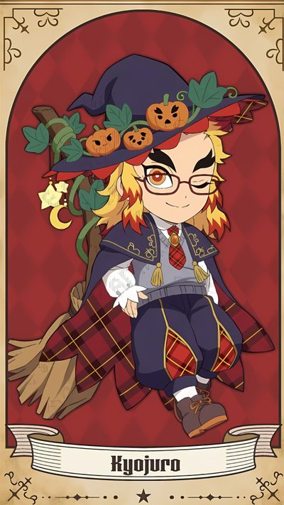 an image of a cartoon character with pumpkins on her head and glasses, holding a broom Rengoku Halloween Anime Halloween, Halloween Illustration, Demon Art, Anime Body Drawing, Dragon Slayer, brown