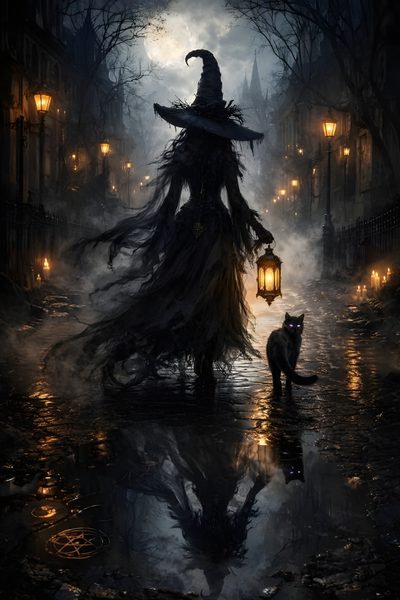 a cat that is standing in the rain Halloween Witch Cats Custom Witchy Cat, Spooky Witch, Spooky Witch Background, Spooky Witch Picture, black