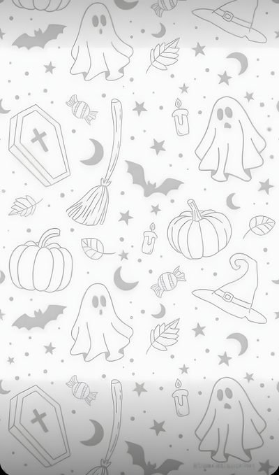 a white and gray halloween themed background with ghost, pumpkins, bats, and stars Halloween Magic Potions Light Greysmall Grey Halloween, Light Halloween, Simple Spooky Background, white smoke