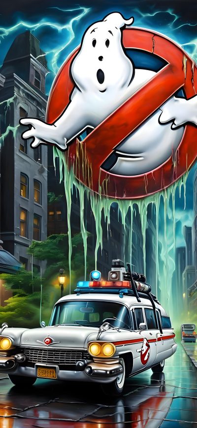 a ghost car driving down a street next to a fire hydrant with a ghost on it's back Ghostbusters Halloween Ghostbusters Android, Ghostbusters Car Cartoon, Ghostbuster Images, dark slate gray