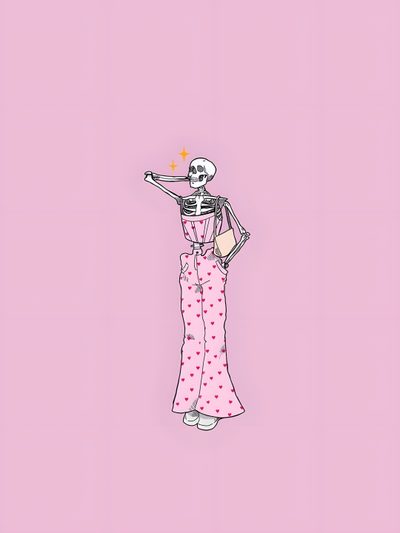 a drawing of a skeleton in pink with polka dots on it's pants pointing to the sky Pink Halloween Skeleton Pink Halloween, Halloween Cute, Graphic, Cute Tumblr, Phone Patterns, thistle