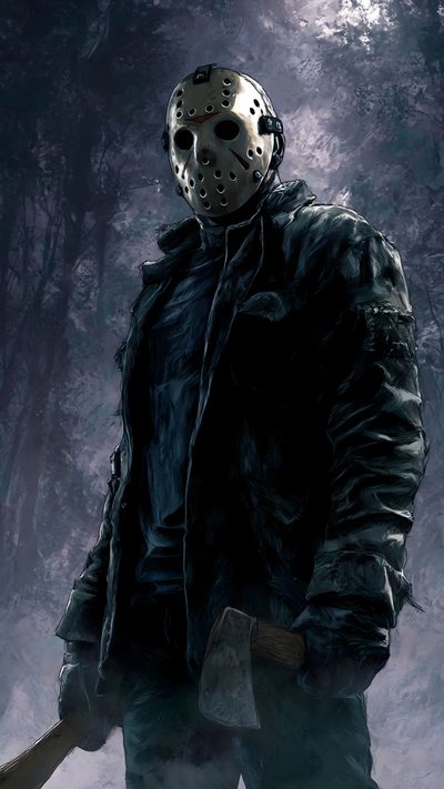 a painting of a man with a hockey mask holding a baseball bat in the woods Jason Halloween Jason X Pictures, Jason Vor, Jason Mask, Dbd Jason, Jason Friday 13th, dark slate gray