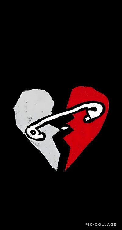 a red and white heart with a skateboard on it's back end in the middle 5sos Halloween 5 Seconds Of Summer Lonely Heart, 5sos Safety Pin Tattoo, 5sos Logo, black