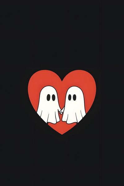 two ghost hands touching each other in front of a heart Cute Halloween Heart Spooky Love, Ghost Couple, Ghosts Holding Hands, Halloween Love, Valentines Ghost, black