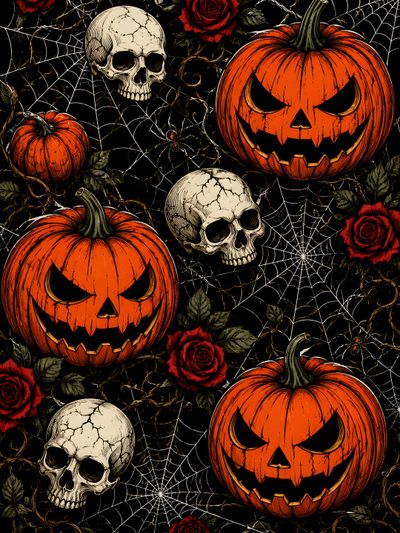 halloween pumpkins with skulls and roses on a black background Halloween For Bedroom Halloween Pumpkin, Vintage Halloween Designs, Happy Halloween Pictures, Pumpkin, black