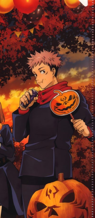 an anime character sitting in front of pumpkins with one hand on his face and the other holding a plate Jjk Halloween Jjk Thanksgiving, Jjk Pumpkin Ideas, Jjk Pumpkin Painting, Jujutsu Kaisen Halloween, maroon