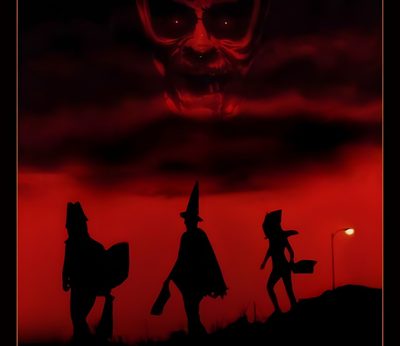 three silhouettes of people in front of a red sky with the words halloween written on it Halloween 3 Halloween 3 Tv, Halloween 3 Rob Zombie, Halloween Iii Season Of The Witch Movie Poster, black