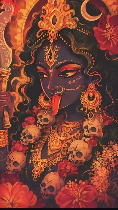 a painting of a woman with skulls on her face Halloween Kali 2 Maa Kali Phone, Mahakali Art, Kali Icon, Kali Goddess, Kali Maa Art, saddle brown