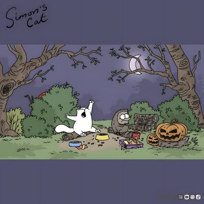 an animated halloween scene with ghost and pumpkins Simons Cat Halloween Hd Simon's Cat Missing Poster, Simon's Cat Lost And Found, Simons Cat Characters, dim gray