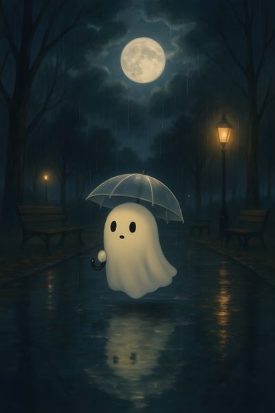 a ghost holding an umbrella in the rain Rainy Halloween Night Sky Dark Aesthetic Cute Ghost, Little Ghost Pictures, Ghost Cute Pictures, black