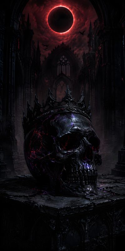 a skull with a crown on it's head sitting in front of a red light Halloween Skull 4k Phone, black