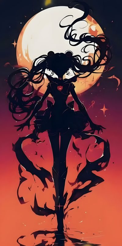 a woman with long hair standing in front of a full moon Sailor Moon Halloween Evil Sailor Moon, Black Sailor Moon, Sailor Moon Halloween, Dark Sailor Moon, brown
