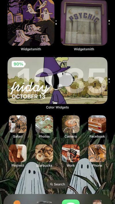 an iphone screen showing the theme for cartoon network's halloween episode, which is currently on Ios 16 Aesthetic Halloween Halloween Home Screen Aesthetic, Halloween Homescreen Aesthetic, Halloween Phone Theme Ideas, dark slate gray