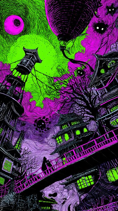 an image of a painting that looks like it has been altered to purple and green Vaporwave Halloween Dream Fantasy, Phone, black