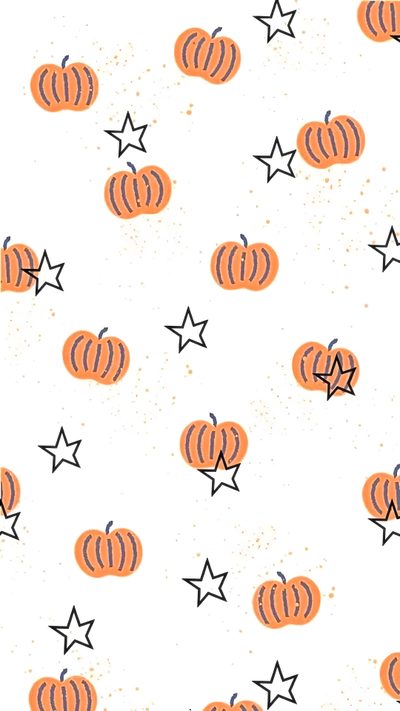 an orange and black pumpkin pattern on a white background with silver stars in the middle Halloween Pumpkins And Stars Scattered Halloween Background Iphone Preppy, Preppy Halloween Ipad, Fall Background Preppy, white