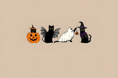 three black cats and two white bats with pumpkins Halloween Cats Laptop Halloween Cats Laptop, Halloween Cat Background, Halloween Cat Themed, tan