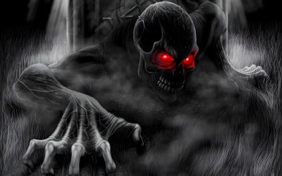 a poster with the words no muerde in spanish and an image of a demonic demon Halloween Skull For Desktop Halloween Iphone, Zombie Halloween Party, Scary, Horror Skull, dark slate gray