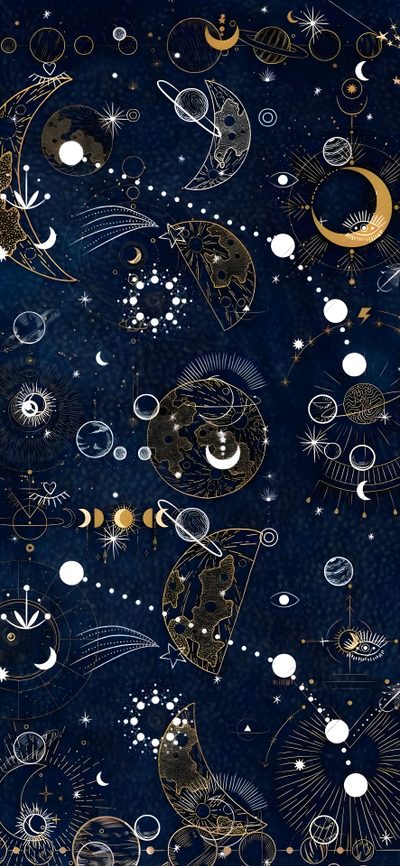 an image of a blue background with gold and white designs on it's surface Hand Drawn Halloween Constellation Navy Celestial Lockscreen, Celestial Pattern, Celestial Phone, black