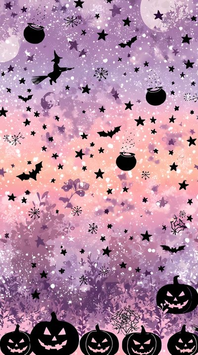 halloween wallpaper with pumpkins and stars in the night sky, as well as bats Pastel Halloween Party Black Halloween Glitter, Cute Pumpkin, Cellphone, Cellphone Backgrounds, dark gray