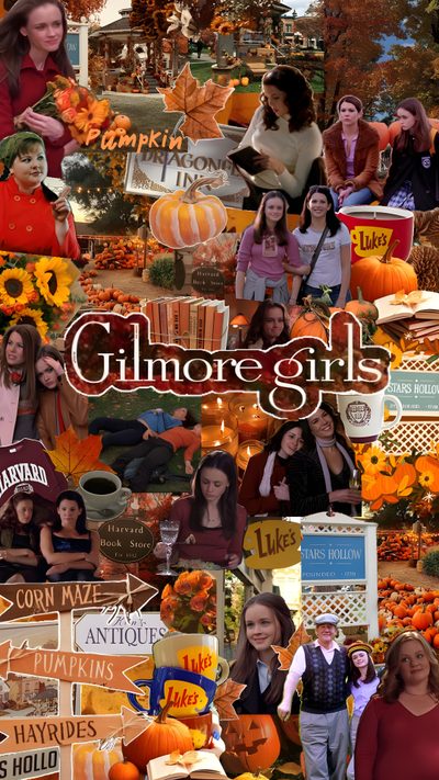 a collage of people and pumpkins with the words glimore girls Gilmore Girls Halloween Harvard Fall Aesthetic, Harvard Gilmore Girls, Gilmore Girls Tv Show, saddle brown