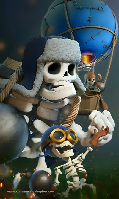 the skeleton is holding an object in his hand and it looks like he's going to fly Clash Royale Halloween Skeleton King Clash Royale, Coc Hd 4k, Coc 4k, Clash Royale Calavera, dark slate gray