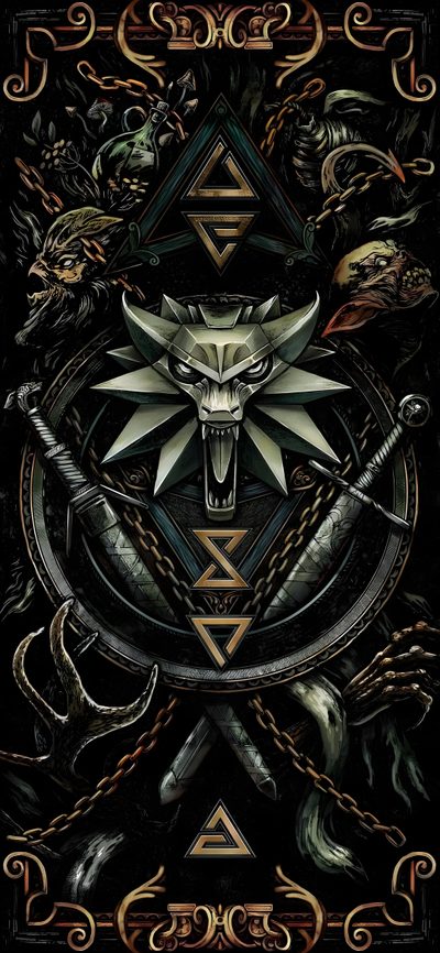 the legend of zelda's emblem is shown in this image, and it appears to be painted on black paper Witcher Halloween Witcher Game, Hd Witcher Logo, Witcher Logo, The Witcher Mobile, Witcher 3 Phone, black