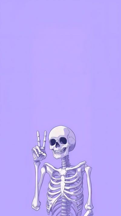 a skeleton holding up the peace sign in front of a purple background with text that reads, Halloween Skeleton Hand Purple Purple Phone Aesthetic Vintage, Purple Iphone Aesthetic, Purple Skull Iphone, plum