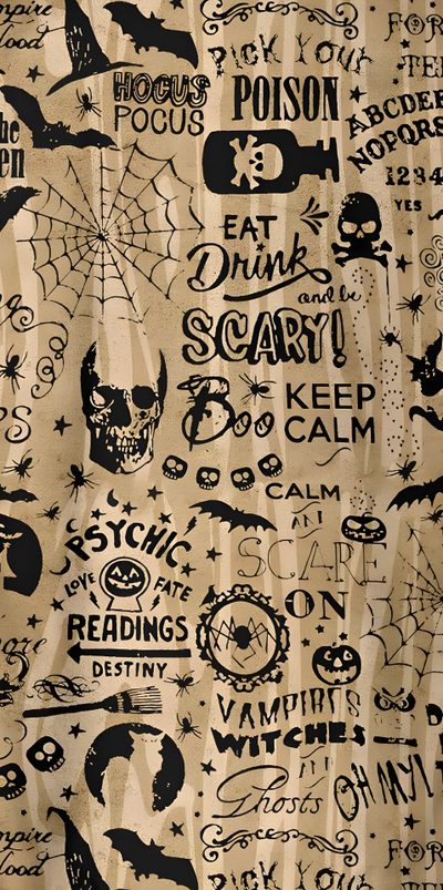 an old halloween fabric with black and white designs Halloween Tan And Black Halloween Vertical, Rustic Halloween, Halloween Backdrop Phone, dark khaki