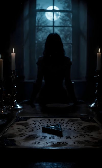 a woman sitting at a table with candles in front of her and looking out the window Halloween Ouija Creepy Art, Book Inspiration, Halloween Art, Sketch Book, Halloween, black