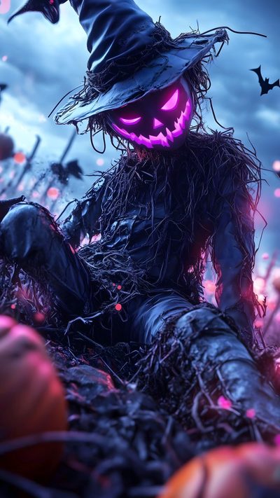 a scarecrow sitting on top of a pile of hay with a glowing pumpkin in the background Halloween Bogey Horror Game, Holidays Halloween, Halloween House, Halloween Creepy, dark slate gray