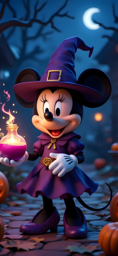 a mickey mouse dressed as a witch holding a candle Minnie Halloween Mickey Mouse Halloween, Disney Halloween Iphone, Mickey Fall, dark slate gray