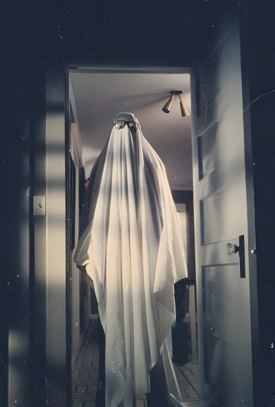 an open door with a white cloth draped over it's head in the dark John Carpenter Halloween Halloween Film Images, Halloween Movie Photos, Ghost From Halloween Movie, dark slate gray
