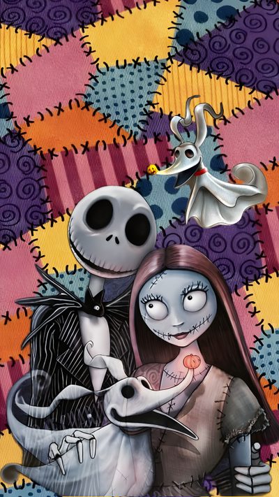 a painting of jack and sally from the nightmare before christmas, with an ornament in the background Halloween Jack And Sally Nightmare Before Christmas, Dark Disney Art, Sally Nightmare, Xmas Pictures, dim gray