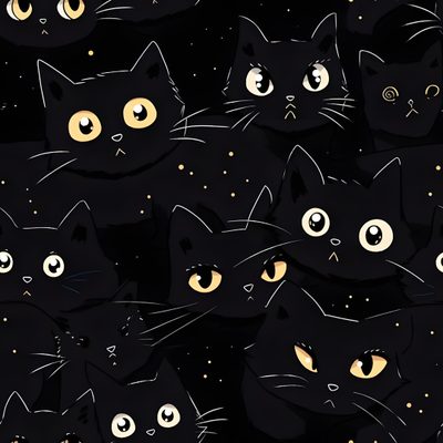 many black cats with yellow eyes are shown in the night sky, all looking up at something Halloween Black Cat Pillow Cat Background Dark, Background Black Cat, Cute Black Cat Backgrounds,
