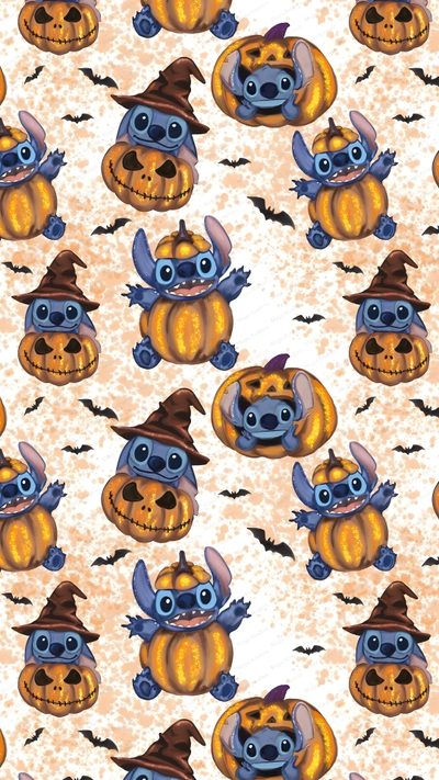 an image of halloween pumpkins and jack - o'- lanterns Preppy Stitch Halloween Stitch Halloween, Cute Halloween Stitch Backgrounds, Stitch Halloween Iphone, wheat
