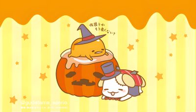 an animal with a pumpkin on it's back Gudetama Halloween Gudetama Autumn, Gudetama Halloween, Gudetama Pumpkin Carving, Hamtaro Halloween, khaki