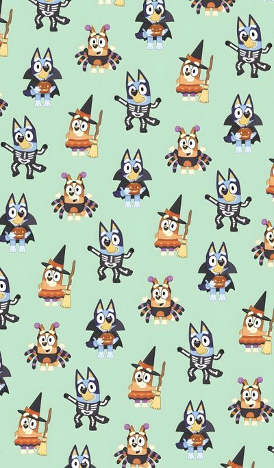 an image of a pattern with owls and witches on it's green background for wallpaper Bluey Halloween Aesthetic Iphone Preppy, Halloween Backgrounds, Halloween Cute, Disney Phone, light gray